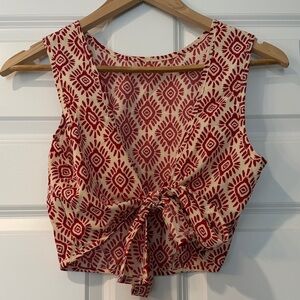 SHEIN Red and Cream Patterned Crop Top